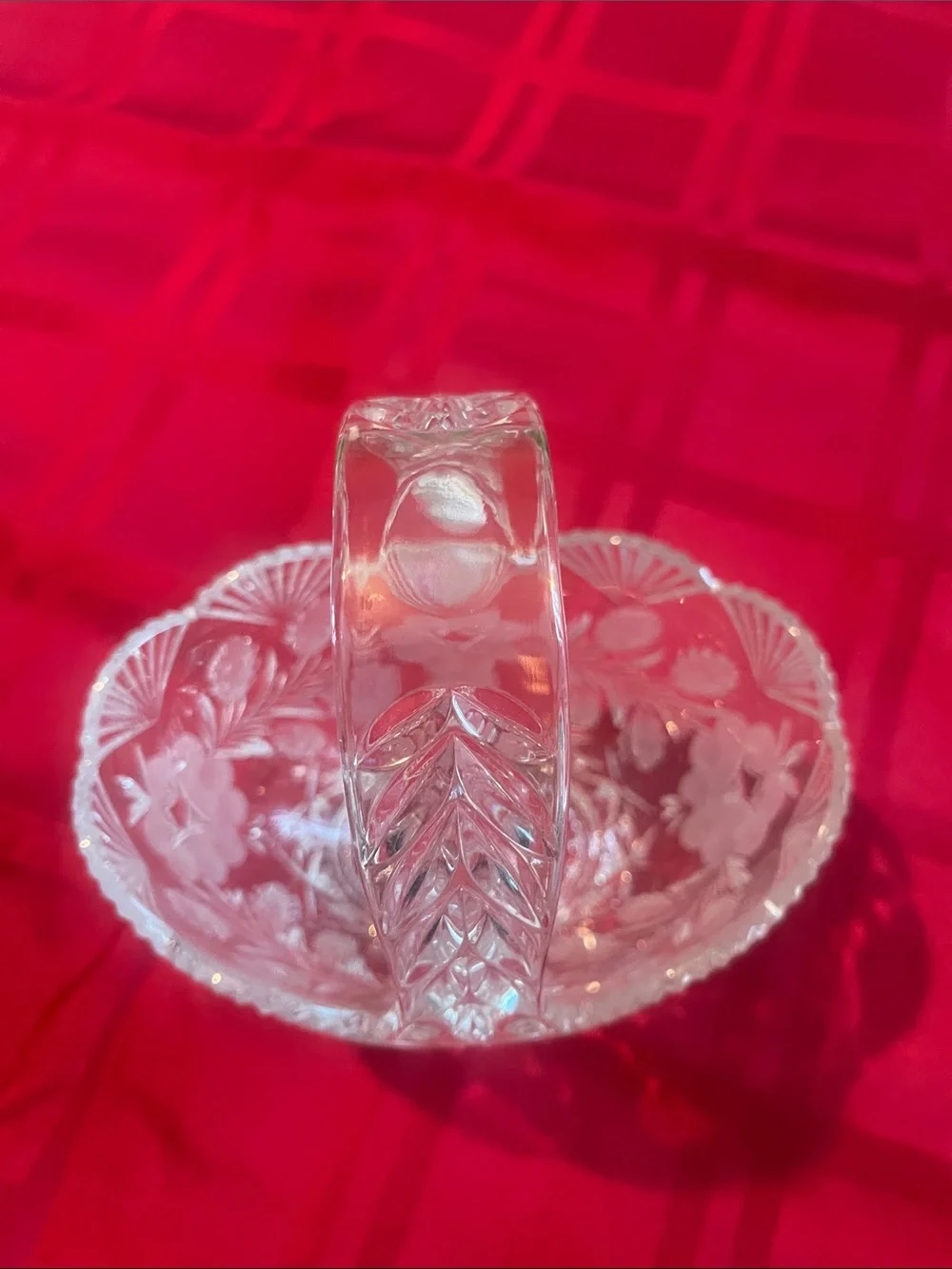 Cut Decorative Basket 24% Lead Crystal Serving Bowl with Handle.  Made in Poland